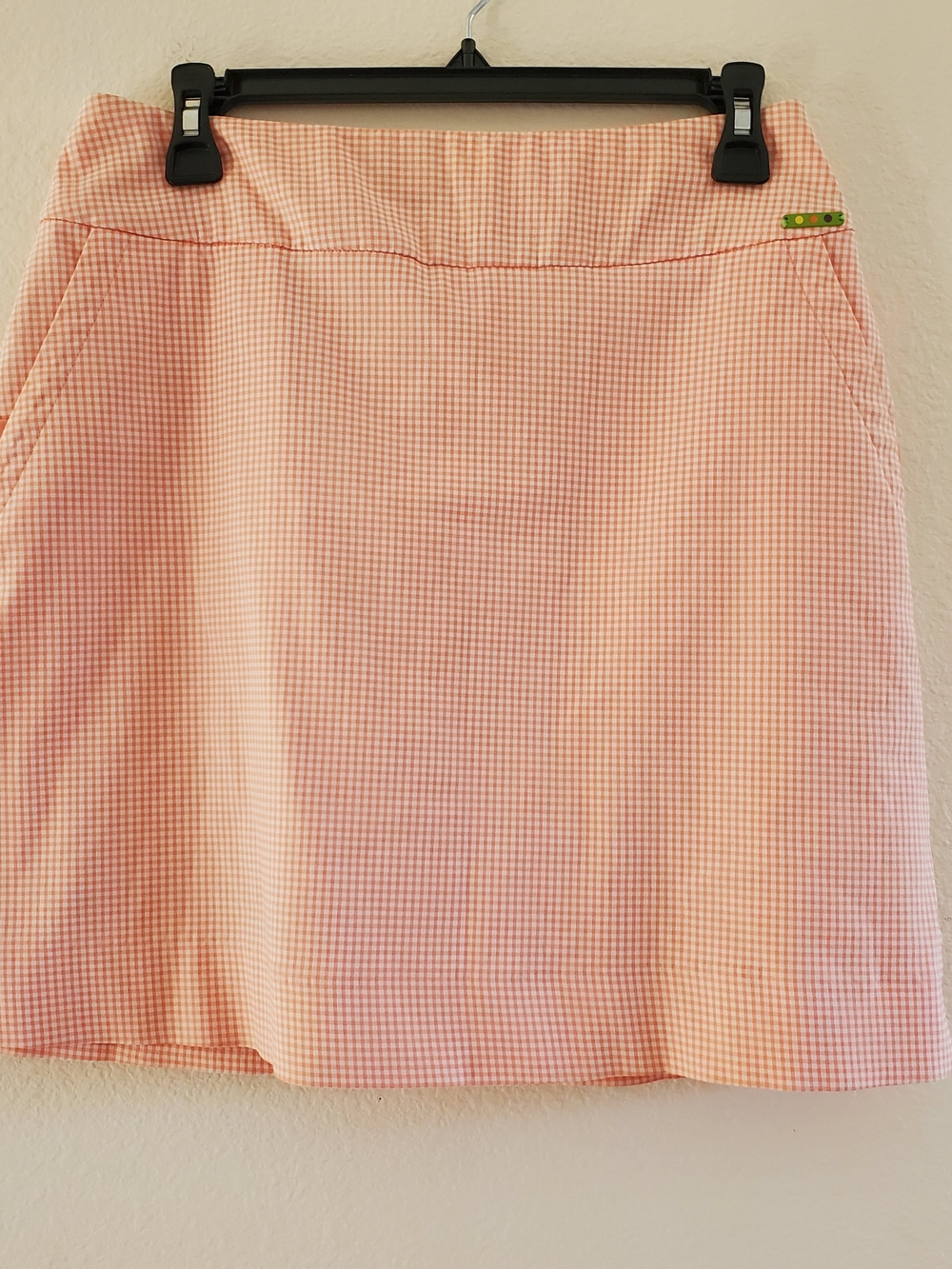 Coral And White Gingham Mini Skirt with Subtle A-Line Size 6